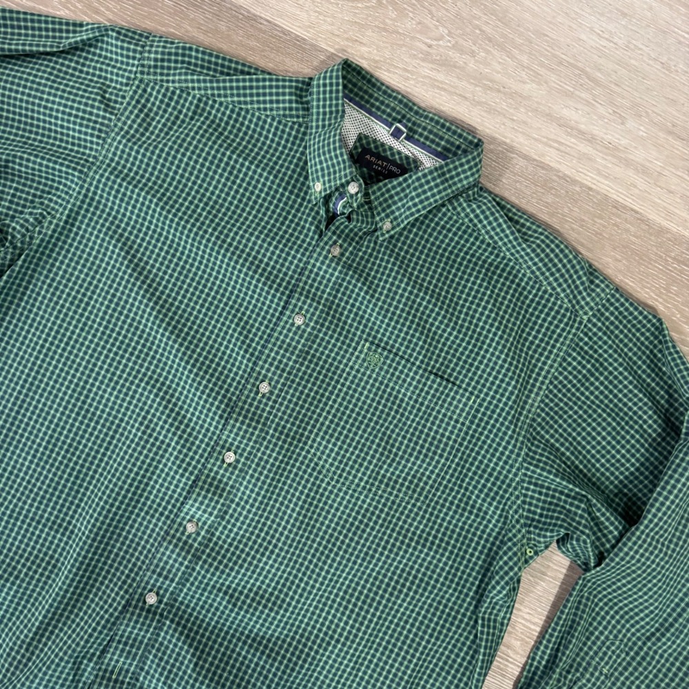 Ariat Pro Emile LS Shirt Mens XXL Green Plaid Button Down 10047195